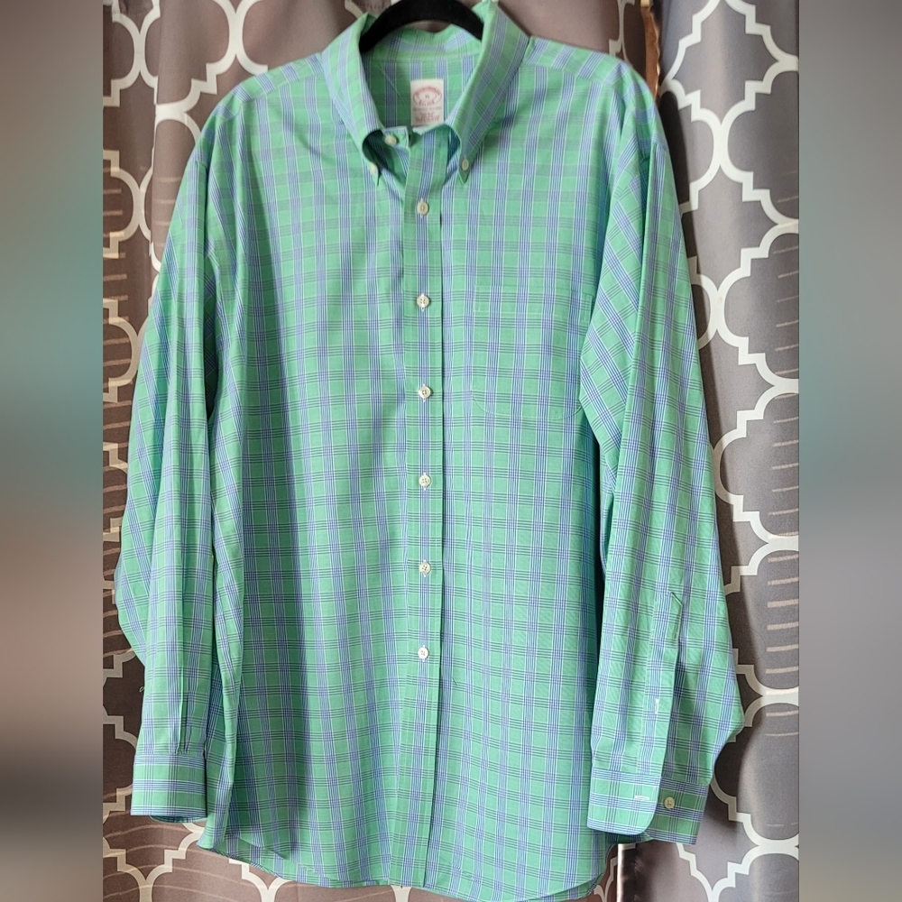 EUC! Brooks Brothers Colorful Green and Blue Oxford Button Down